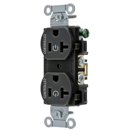 Hubbell Wiring Device-Kellems Straight Blade Receptacle, 5-20R, 20 A, 125V AC, 2 Pole, 3 Wire, Grounded BR20C2BLK